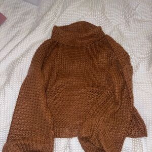 Cozy Orange-Brown Turtleneck Waffle Sweater